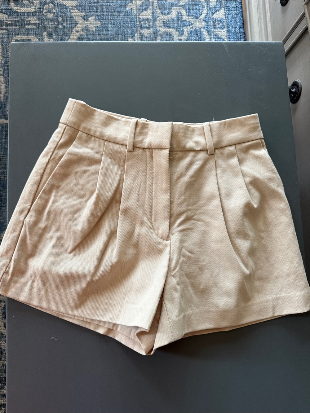 Aritzia Tailored High-Waist Pleated Shorts in Light Beige